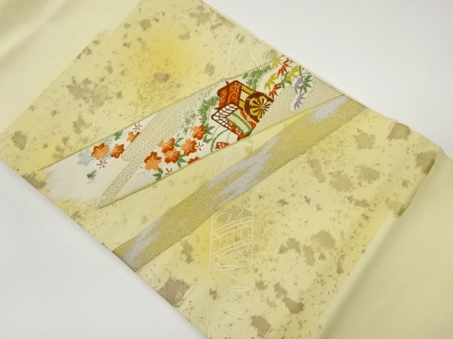 JAPANESE KIMONO / VINTAGE NAGOYA OBI / WOVEN CARRIAGE & FLORAL PLANTS